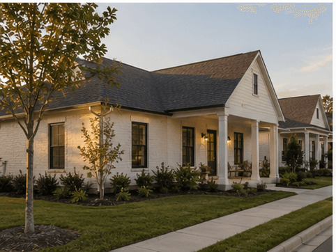 Cottage-style home exterior and landscaping