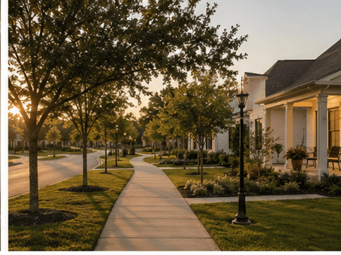Sidewalk and walking route through the neighborhood